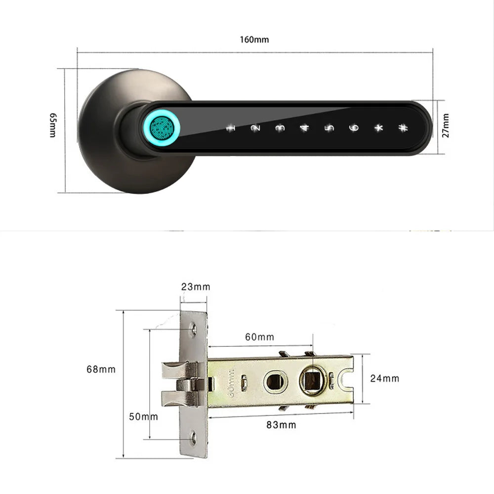 Fingerprint Door Lock, Smart Bluetooth Password Handle USB Lock APP Keyless