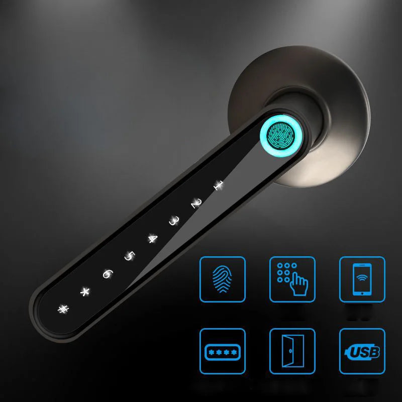 Fingerprint Door Lock, Smart Bluetooth Password Handle USB Lock APP Keyless